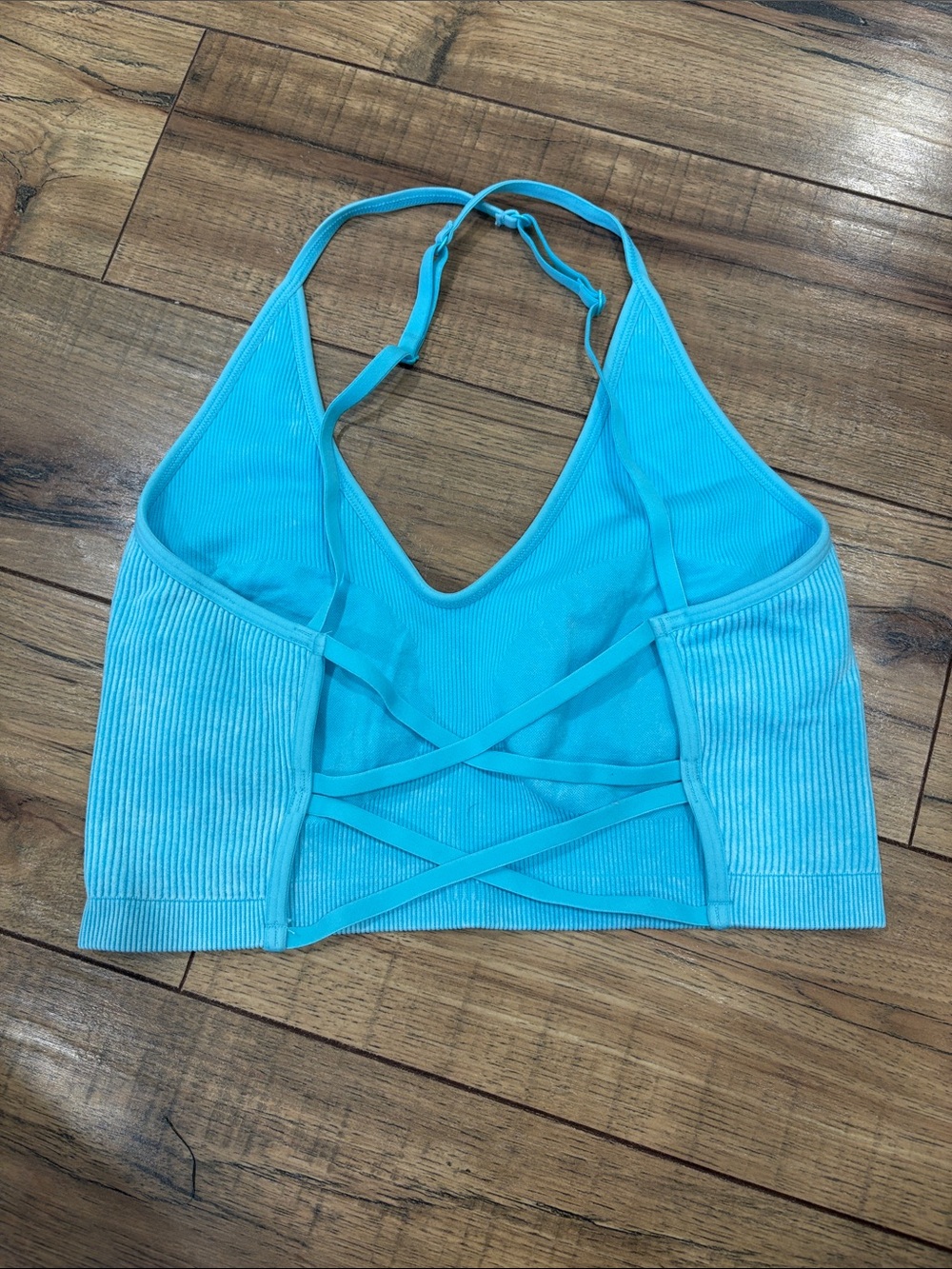 aerie Ribbed V-Neck Bralette in Bright Turquoise - Picture 2 of 6